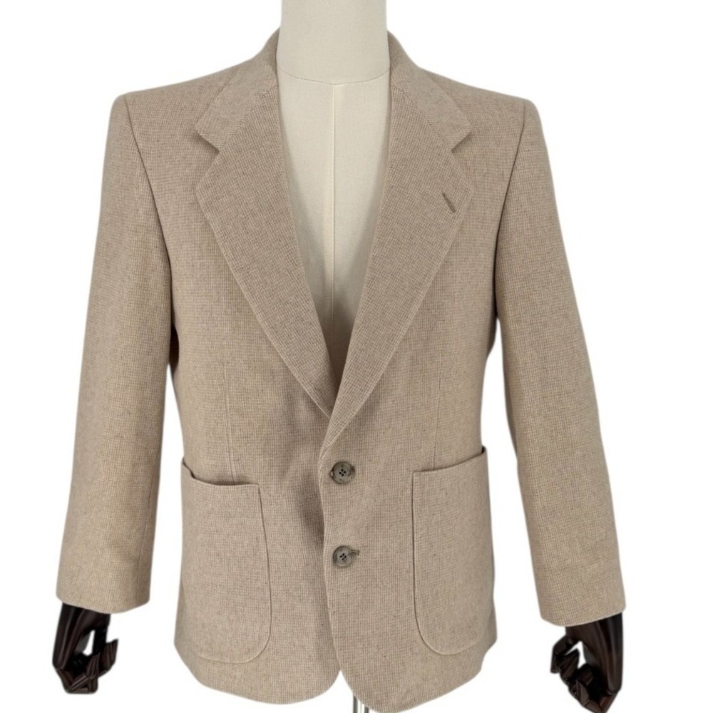 Oscar de la Renta Men's Beige Wool Blend Blazer Jacket Tailored 2-Button 38S